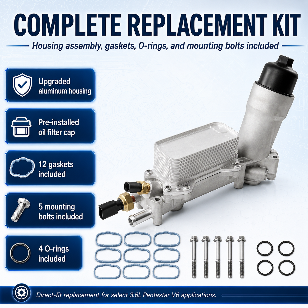 Aluminum Oil Cooler & Oil Filter Housing Assembly for 3.6L Pentastar V6