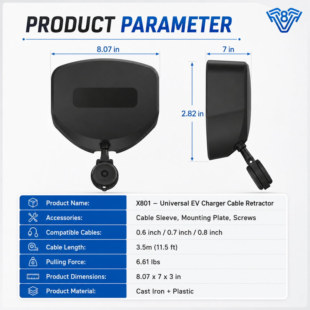 11.5 ft EV Charger Cable Retractor | Wall-Mounted Automatic Cord Organizer